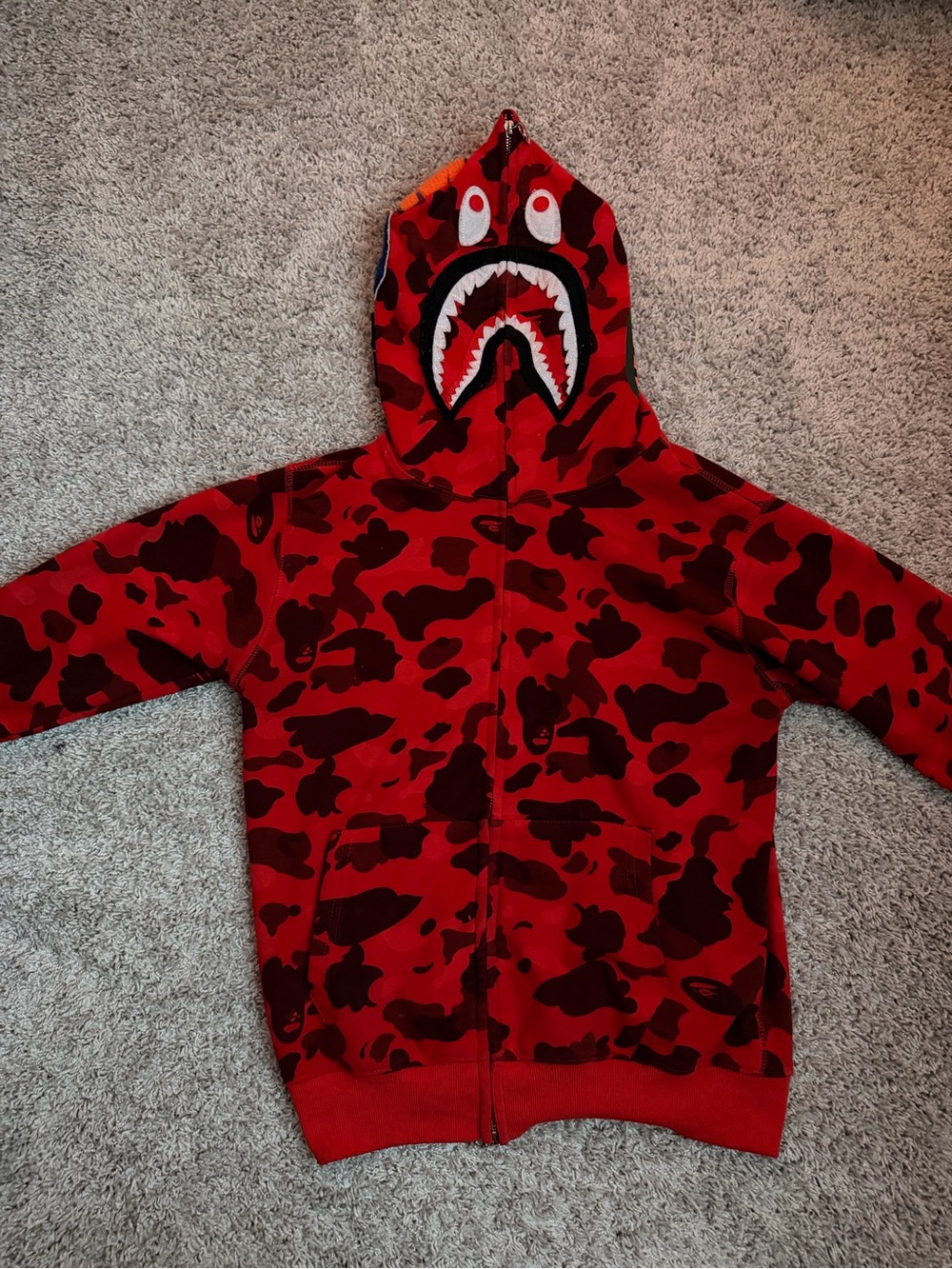 Bape Red Camo Shark Zip Hoodie